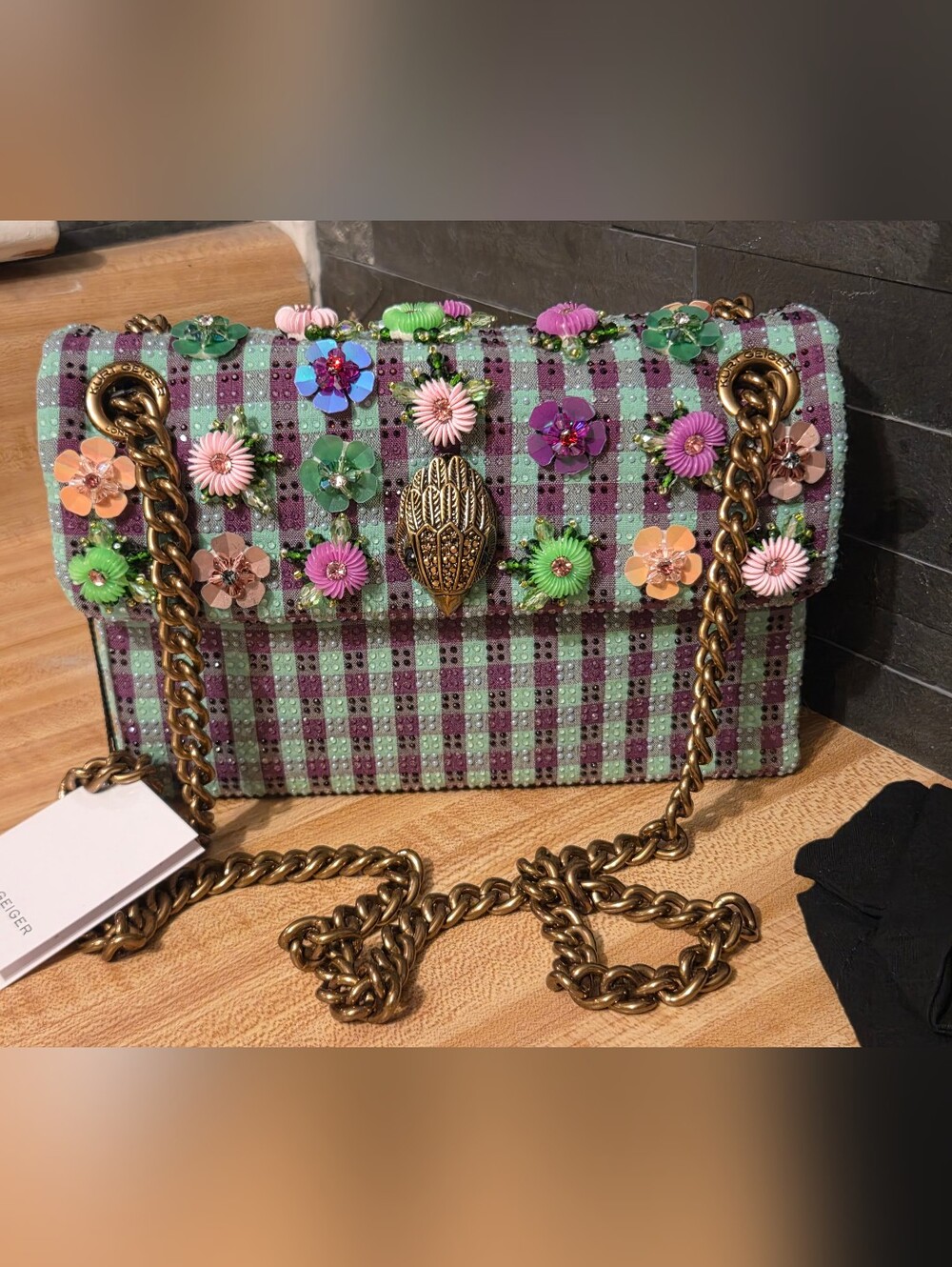 Kurt Geiger NWT Gingham & Floral Print Kensington & Dustbag